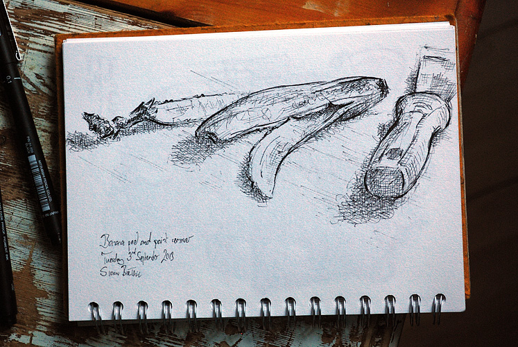 Drawing of a banana peel and paint scraper