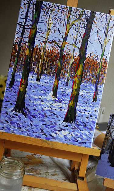 Painting of woods after snowfall