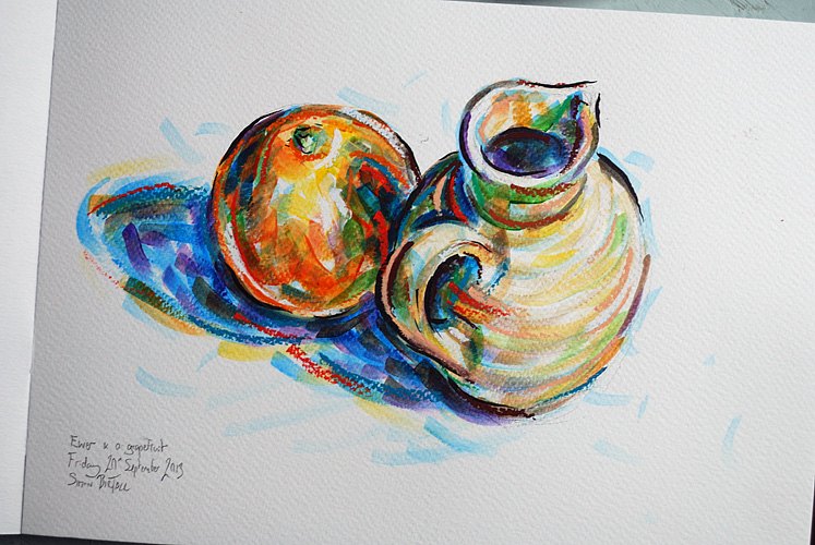 Artwork - a ewer and a red grapefruit