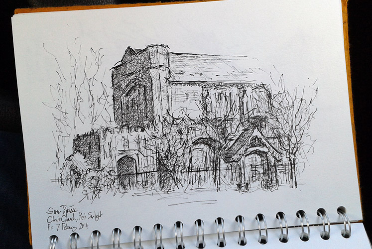 Pen drawing of Christ Church, Port Sunlight