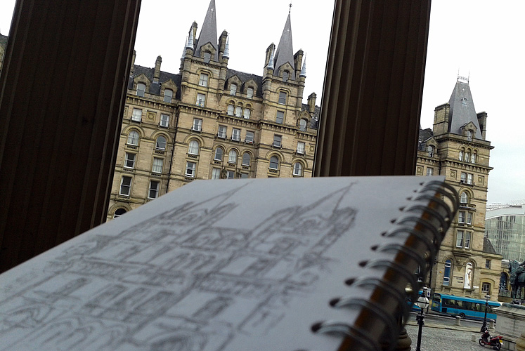 Drawing the North Western Hotel, Liverpool