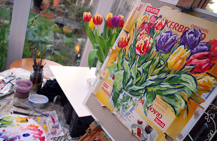 Painting session - rainbow tulips