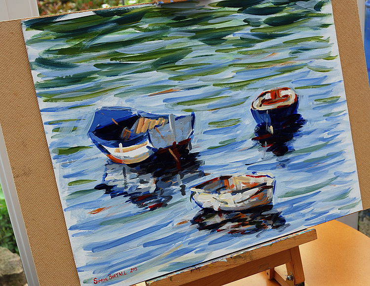 Painting of boats in Tobermory Bay