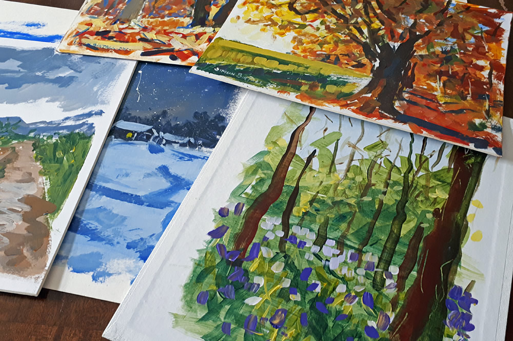 Demonstration paintings in acrylics and water-mixable oils