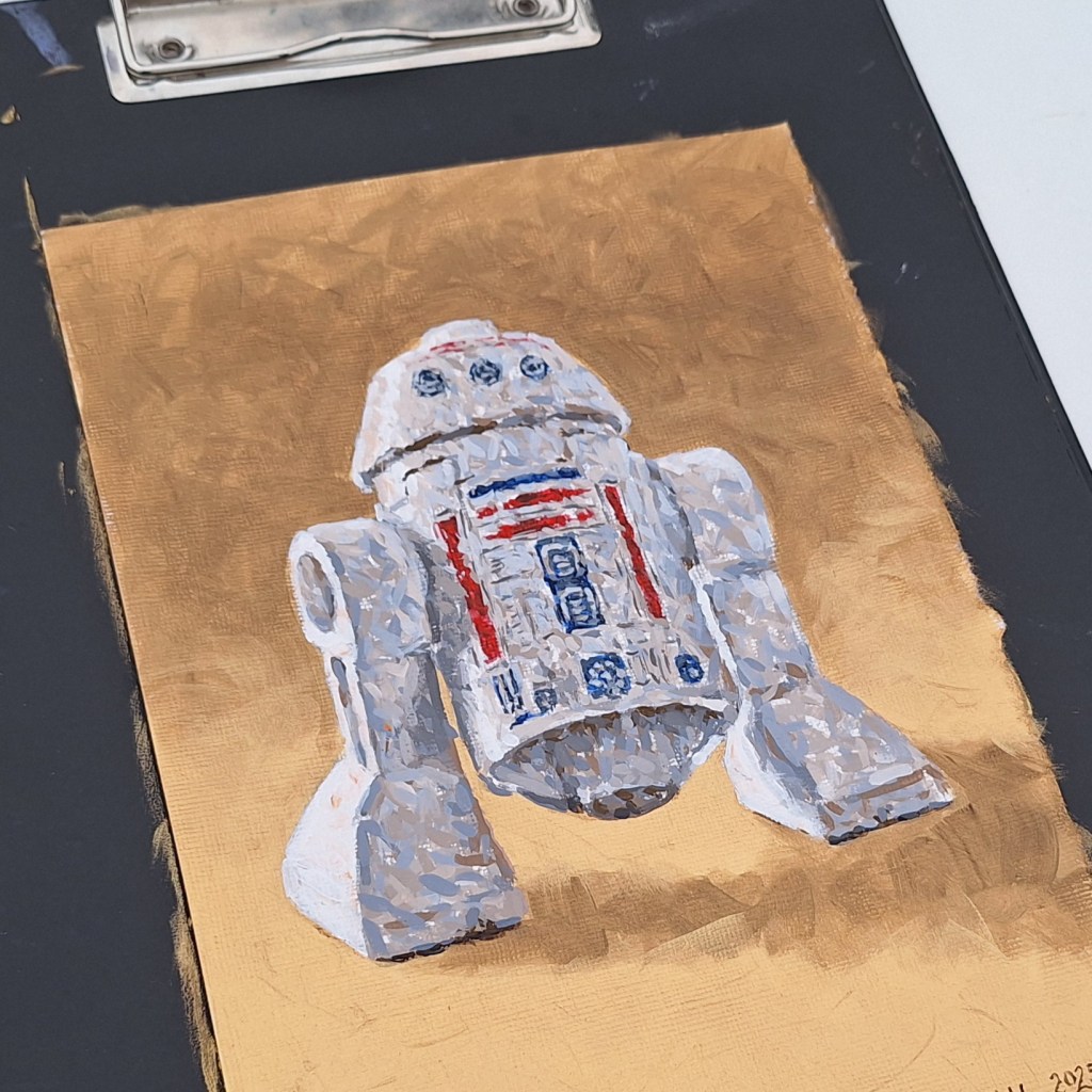 Painting of an R5 droid Lego toy